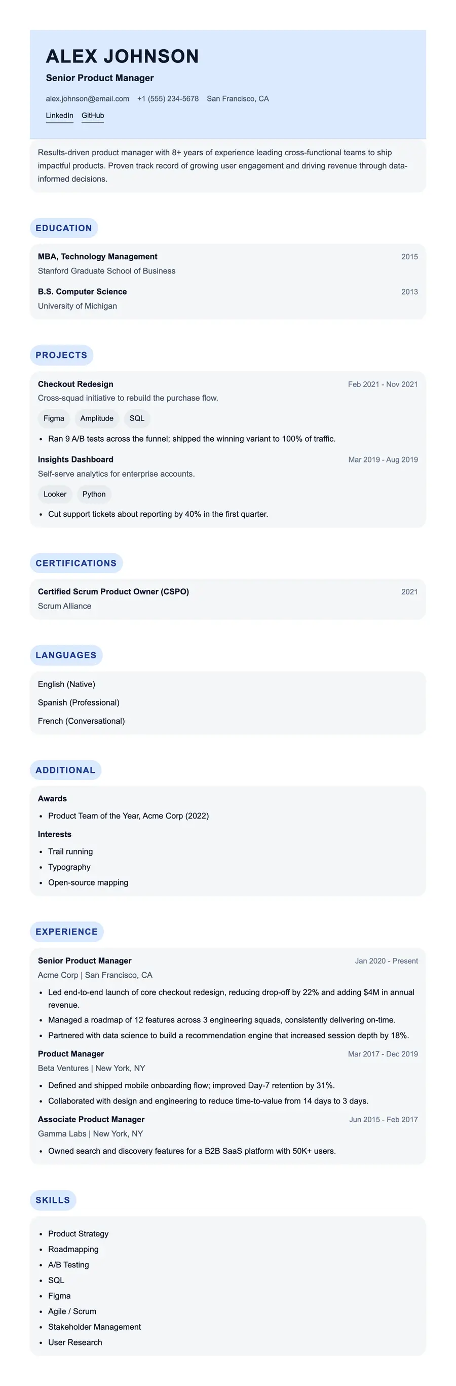Brushwork resume template, shown full size
