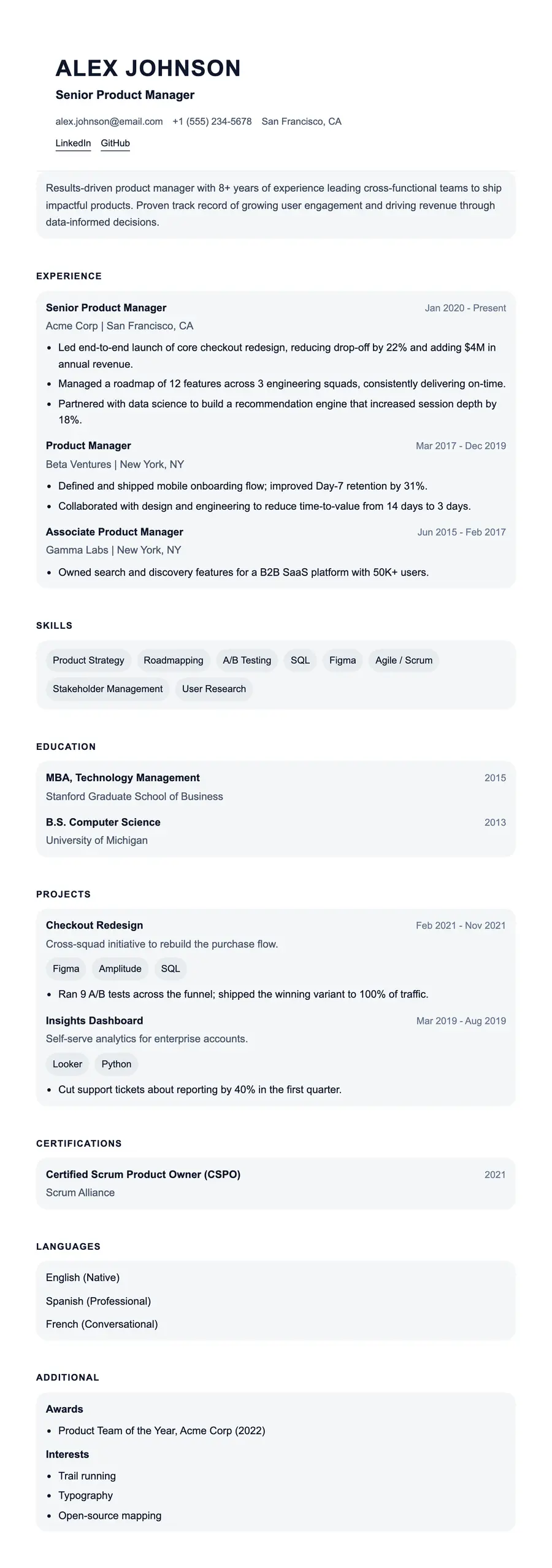 Parchment resume template, shown full size