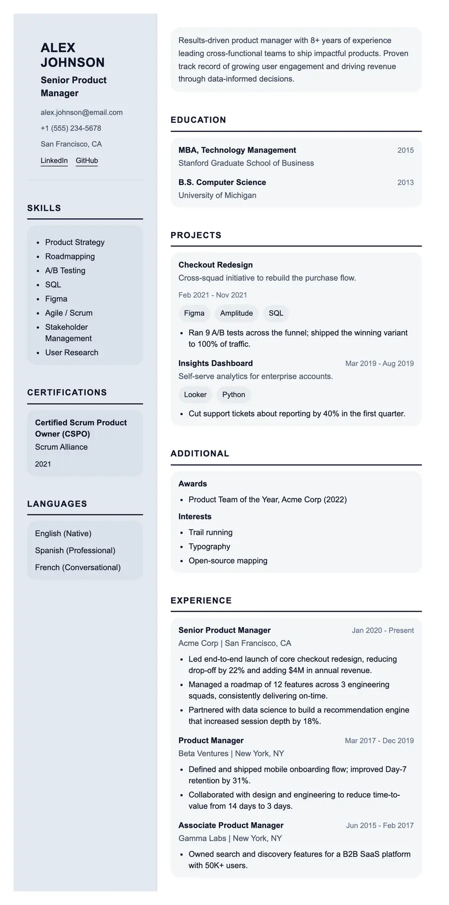 Scaffold resume template, shown full size