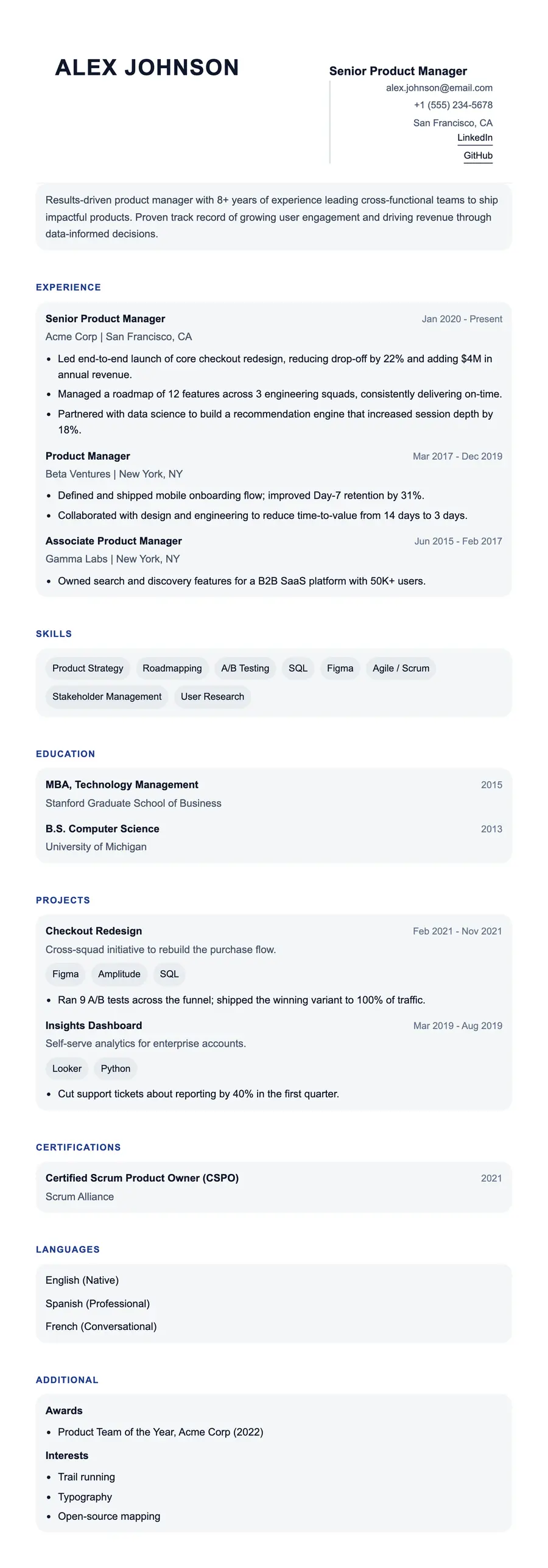 Still resume template, shown full size