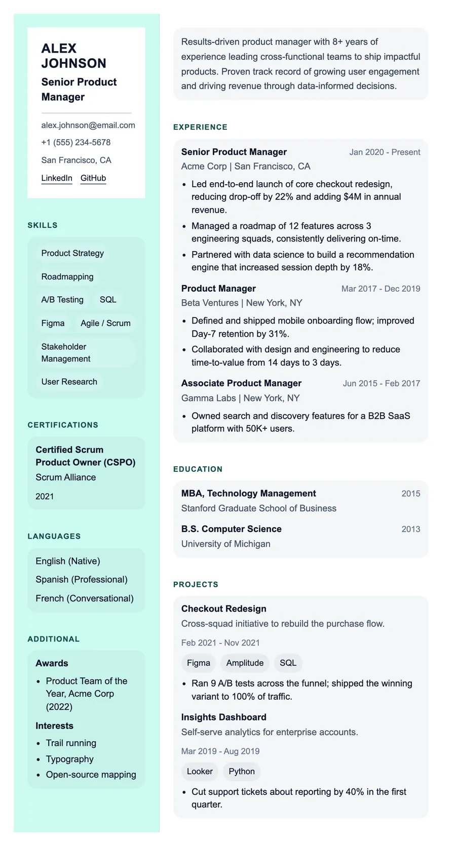 Vivid resume template, shown full size
